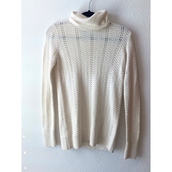 LOFT Cream Knit Chevron Turtleneck Sweater | Size Small - Picture 2 of 5
